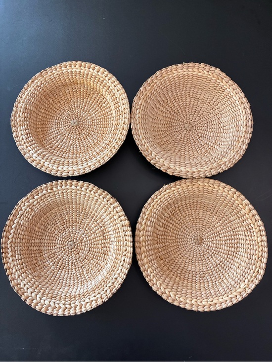 Other - Set Of 4 Nesting Wicker Rattan Woven Baskets Plate Holders Semi Flat 11”